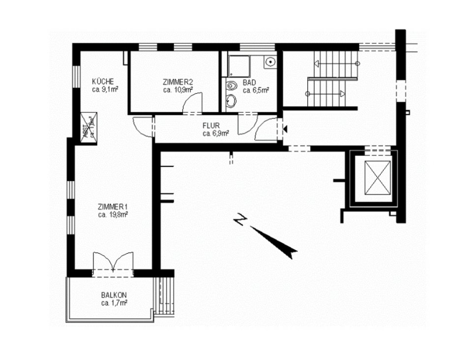 Grundriss einer Beispiel 2-Zimmer-Wohnung